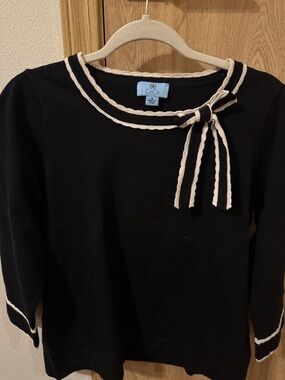 CeCe Black Knit Top with Ivory Rope Trim and Bow